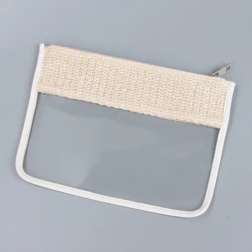 Transparent clutch with woven rattan base for resort gift shop wholesale